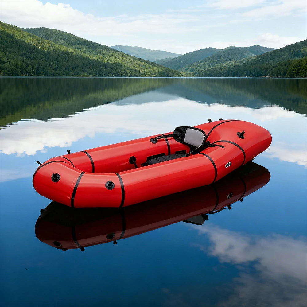 TREKKA Single Inflatable Kayak Lightweight Compact Design Breathable Mesh Backrest Ideal for Boating & Fishing - Red