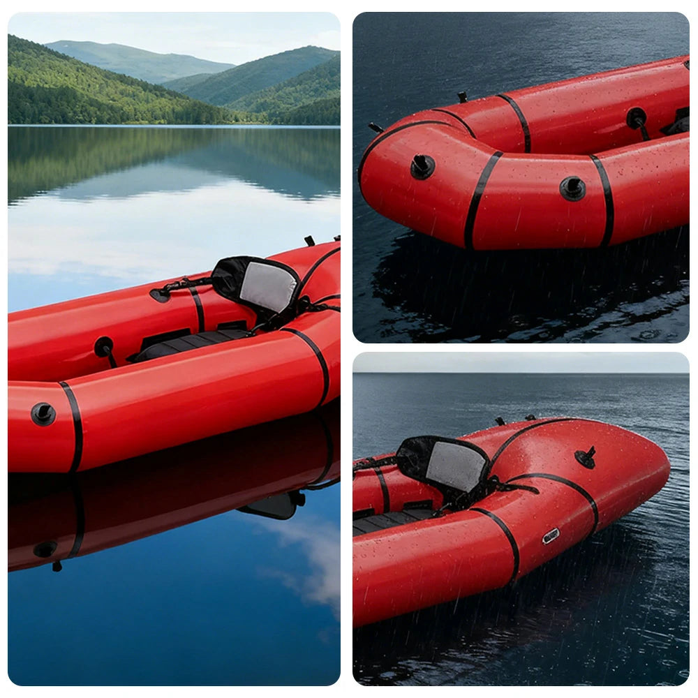 TREKKA Single Inflatable Kayak Lightweight Compact Design Breathable Mesh Backrest Ideal for Boating & Fishing - Red
