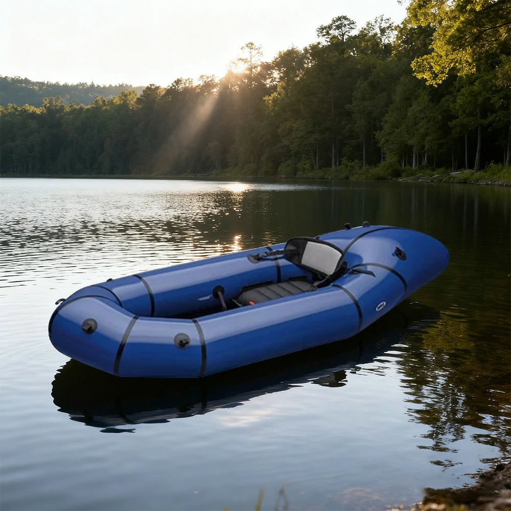 TREKKA Single Inflatable Kayak Lightweight Compact Design Breathable Mesh Backrest Ideal for Boating & Fishing - Blue