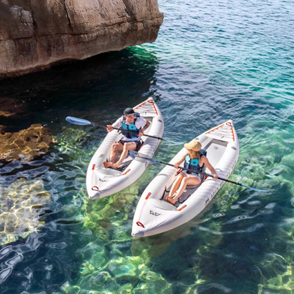 TREKKA 2-Person Inflatable Kayak Ultra-Lightweight Durable Design Tapered Bow Splash Guard Ideal for Boating & Fishing