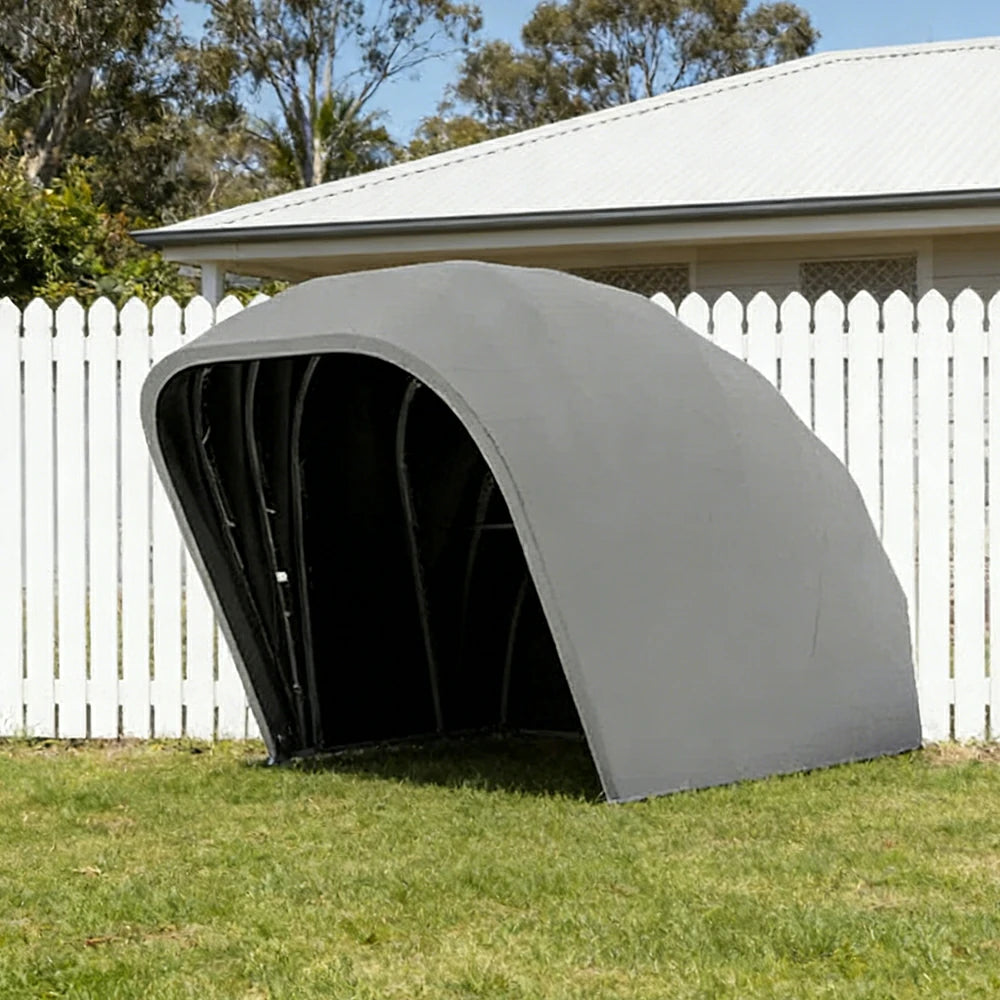 TREKKA Fully Automatic Car Canopy - 5.5/6m Retractable Cover with Stainless Steel Frame, Remote Control Operation, Waterproof & UV-Resistant Fabric - Grey