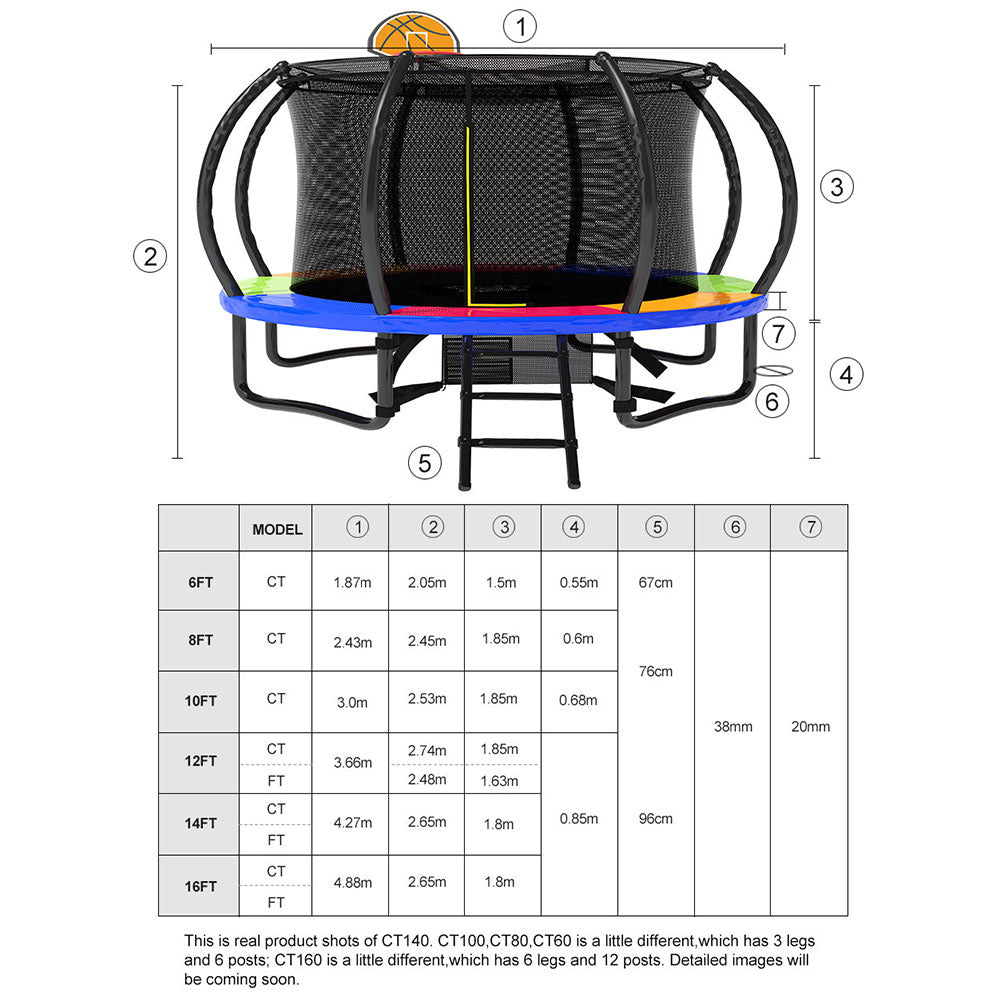 POP MASTER 6/8/10/12/14/16FT Curved Trampoline With PE Sunshade Cover