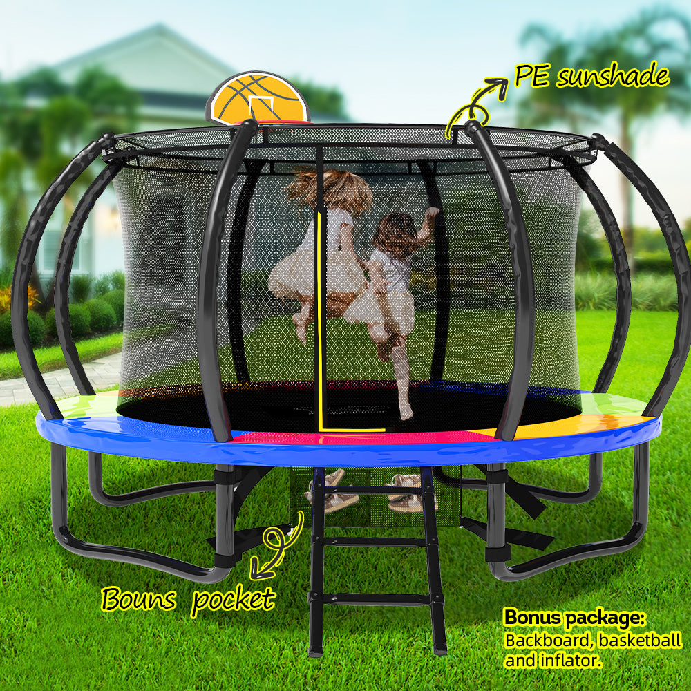 POP MASTER 6/8/10/12/14/16FT Curved Trampoline With PE Sunshade Cover