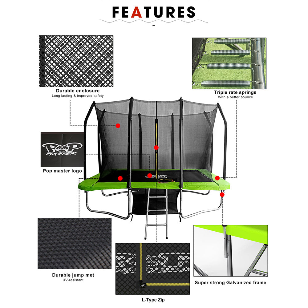 POP MASTER 7FT x 10FT Rectangular Trampoline with Spring Ladder Safety Net Kids