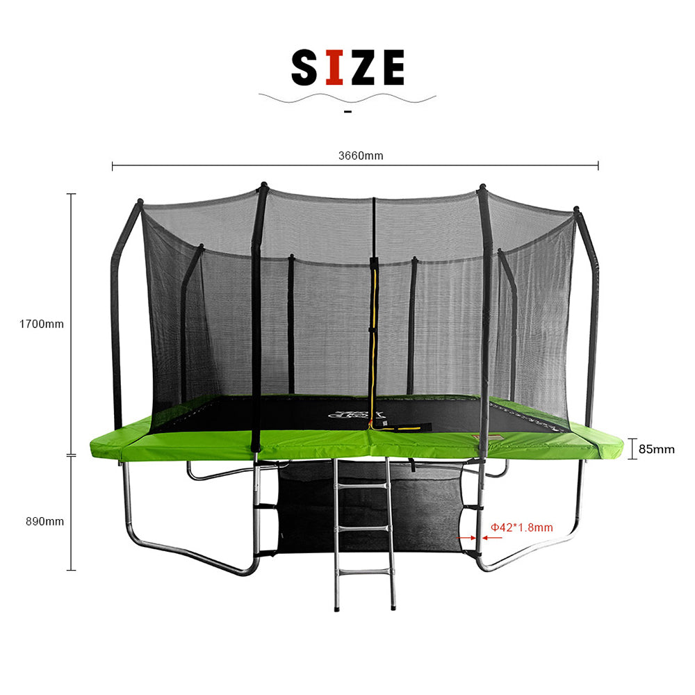 POP MASTER 9FT x 12FT Rectangular Trampoline with Spring Ladder Safety Net Kids