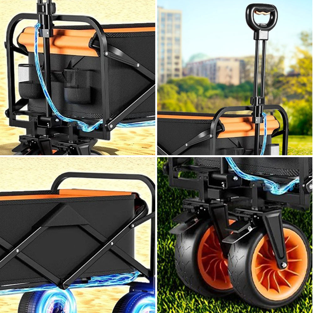TREKKA ETC001 Electric Folding Camping Cart Portable Collapsible Wagon with Telescopic Pull Handle for Outdoor Use