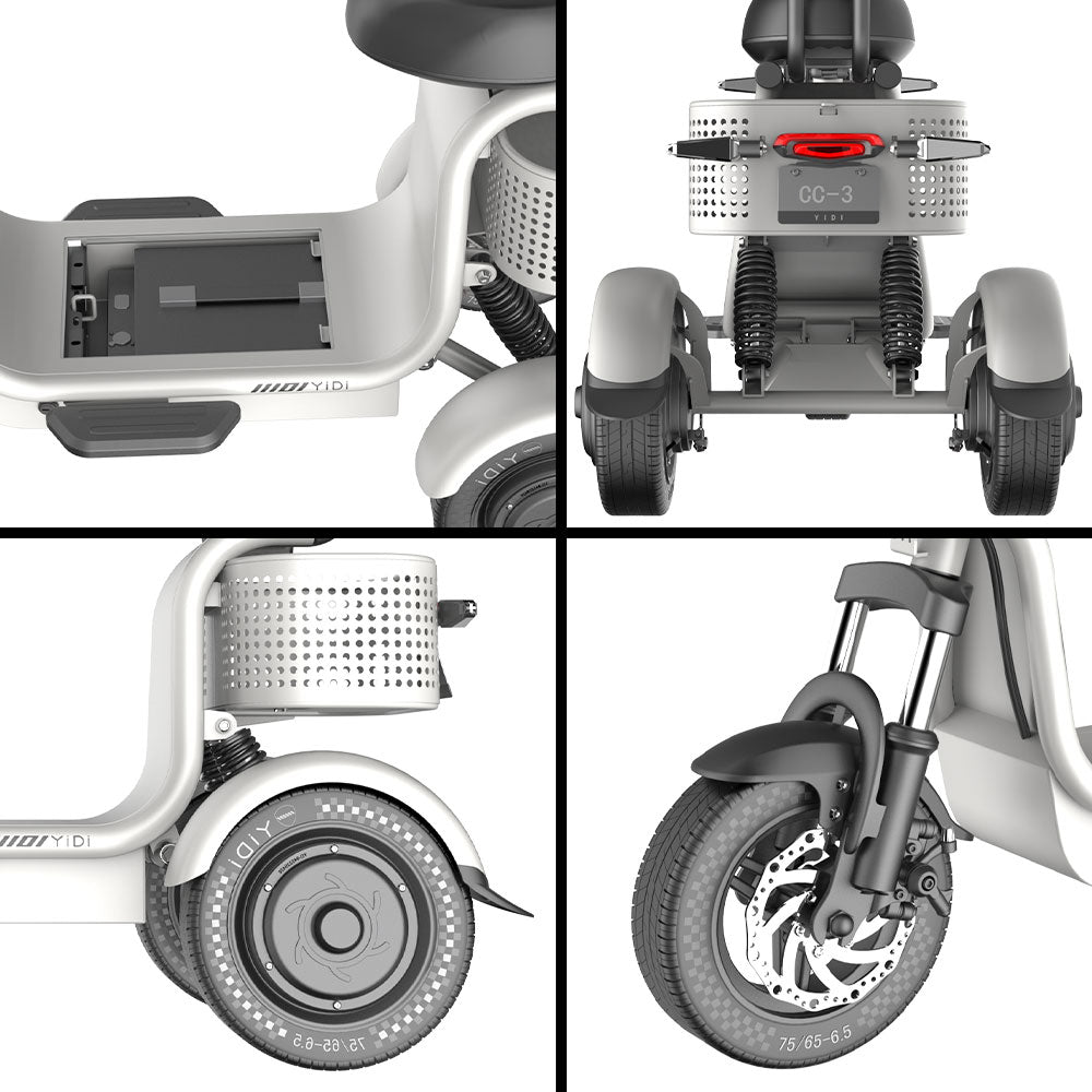 YIDI CC3 400W 48V 13Ah 11-inch Lithium Battery Foldable Electric Scooter  White High Carbon Steel Drum Brake
