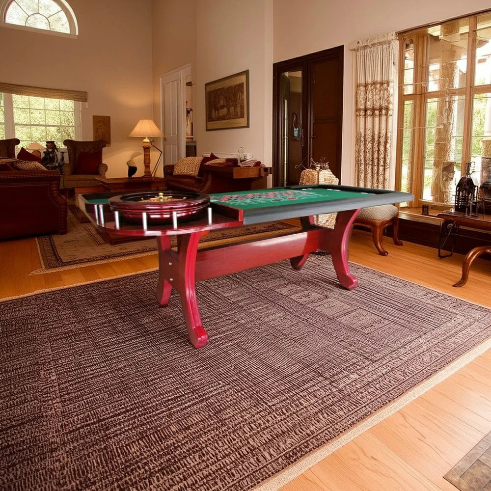 VERSA 240/260cm Length Roulette Table W/ Roulette Wheel Home Game Rooms Private Events - Red&Green