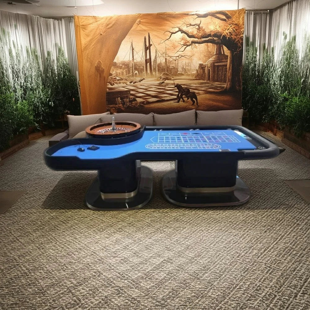 VERSA 240cm Length Roulette Table W/ a 20-inch Roulette Wheel Home Game Rooms Private Events - Blue&Black