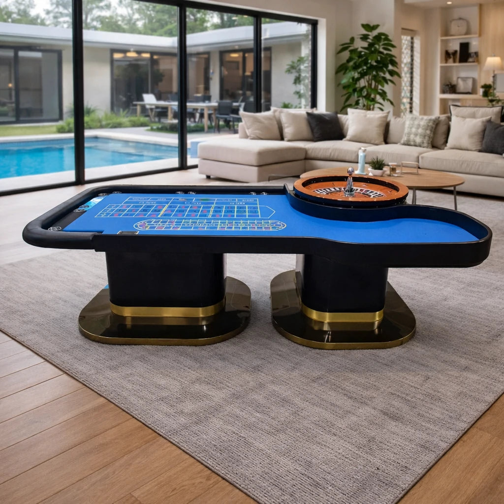 VERSA 240cm Length Roulette Table W/ a 20-inch Roulette Wheel Home Game Rooms Private Events - Blue&Black