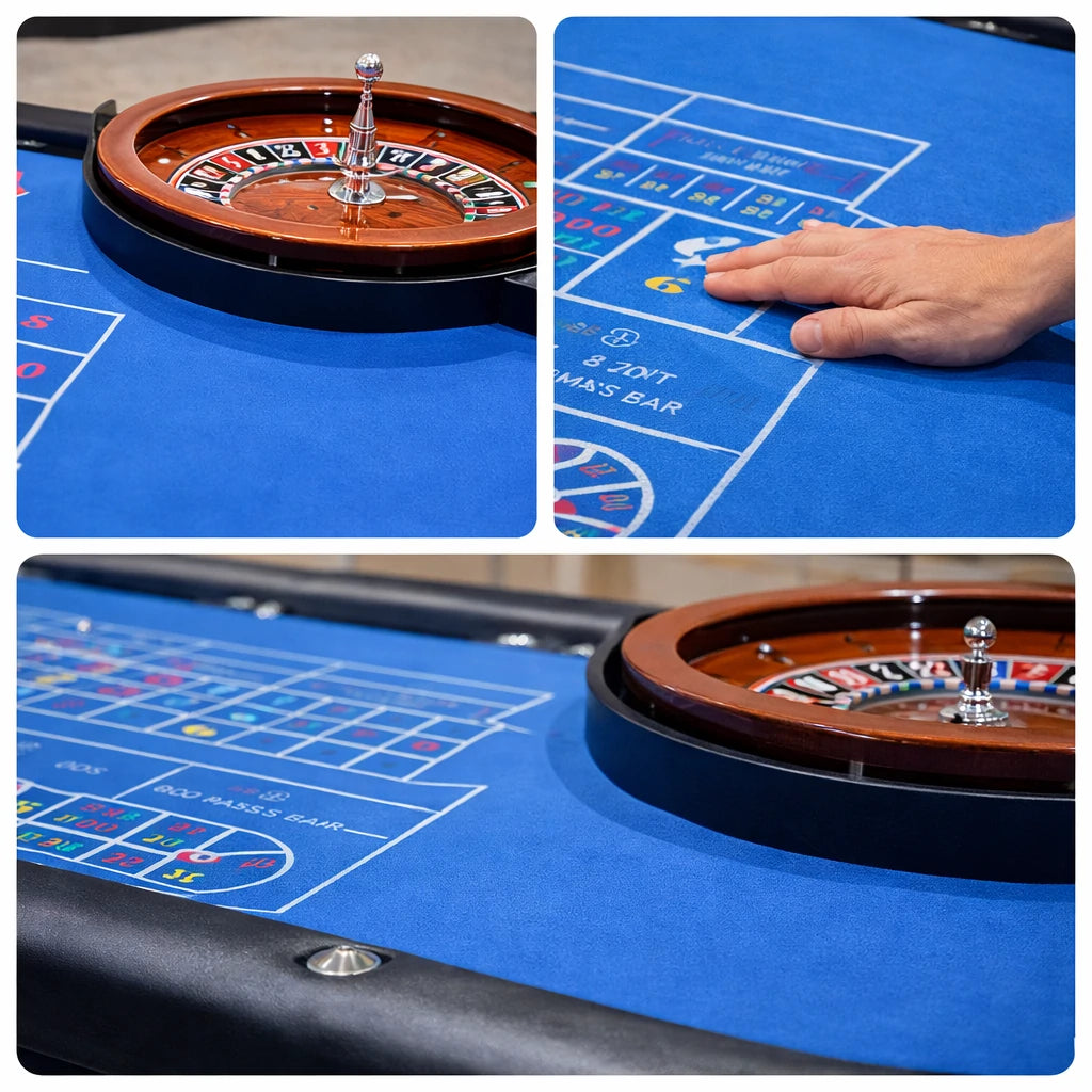 VERSA 240cm Length Roulette Table W/ a 20-inch Roulette Wheel Home Game Rooms Private Events - Blue&Black