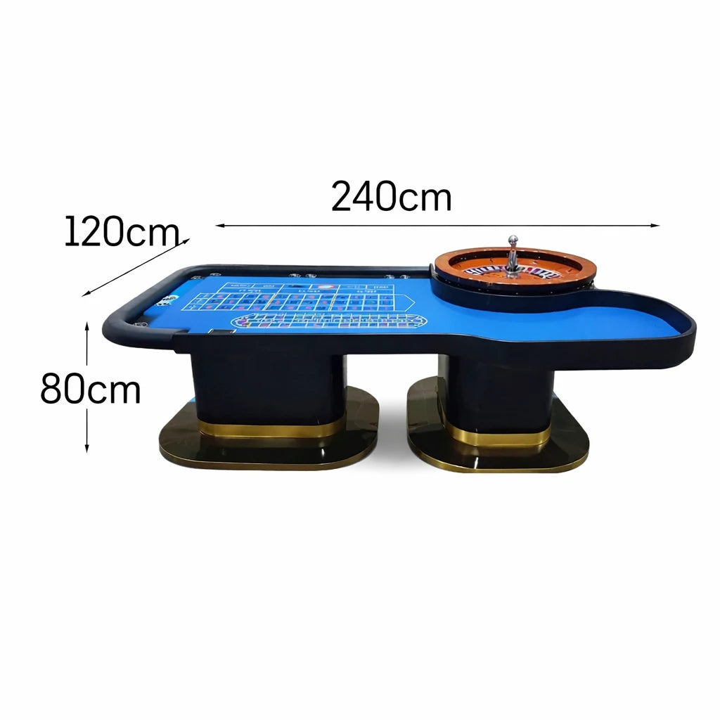 VERSA 240cm Length Roulette Table W/ a 20-inch Roulette Wheel Home Game Rooms Private Events - Blue&Black