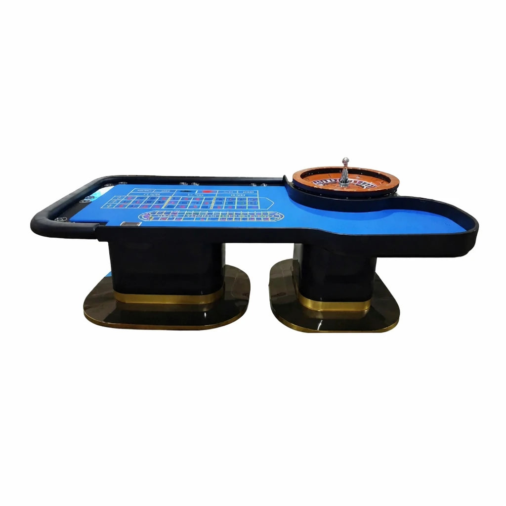 VERSA 240cm Length Roulette Table W/ a 20-inch Roulette Wheel Home Game Rooms Private Events - Blue&Black