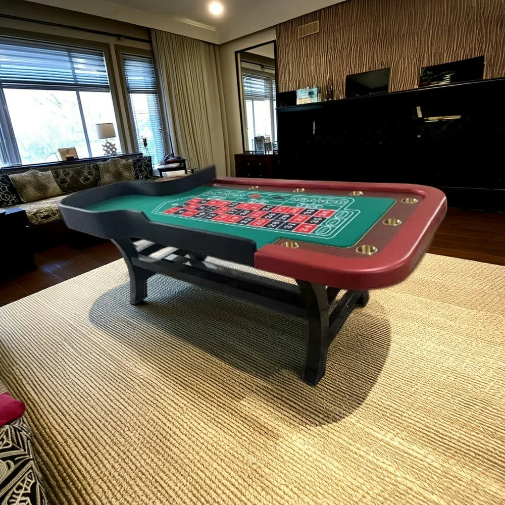 VERSA 240cm Length  Roulette Table W/ a 20-inch Roulette Wheel Home Game Rooms Private Events - Red&Black