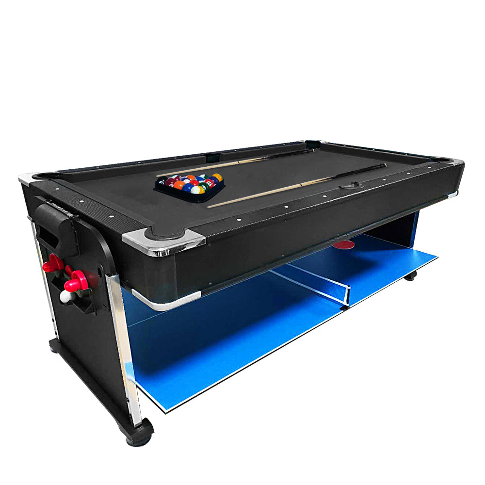VERSA 7FT 4-In-1 Convertible Air Hockey/ Pool Billiards/ Dining Table / Table Tennis Table Blue/ Black Felt For Billiard Gaming Room Free Accessory