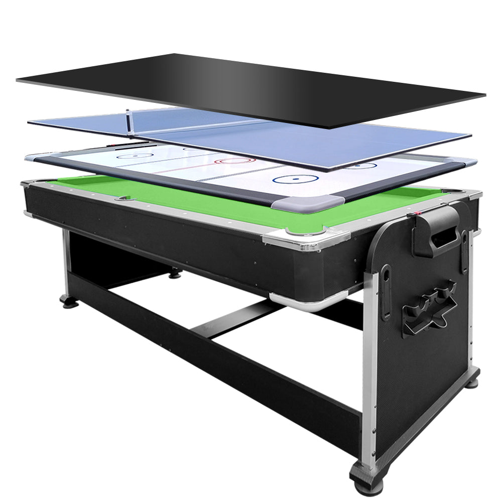 VERSA 4-IN-1 7FT Convertible Table Air Hockey, Pool Billiards, Dining, and Table Tennis for Billiard Game Rooms with Free Accessories - Green Felt
