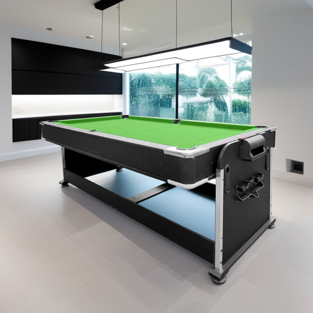 VERSA 4-IN-1 7FT Convertible Table Air Hockey, Pool Billiards, Dining, and Table Tennis for Billiard Game Rooms with Free Accessories - Green Felt