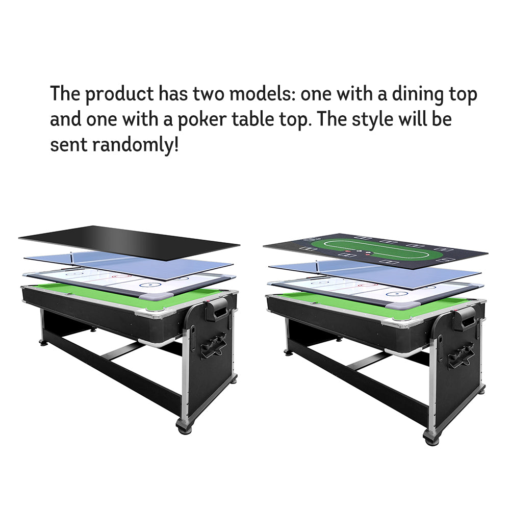 VERSA 4-IN-1 7FT Convertible Table Air Hockey, Pool Billiards, Dining, and Table Tennis for Billiard Game Rooms with Free Accessories - Green Felt