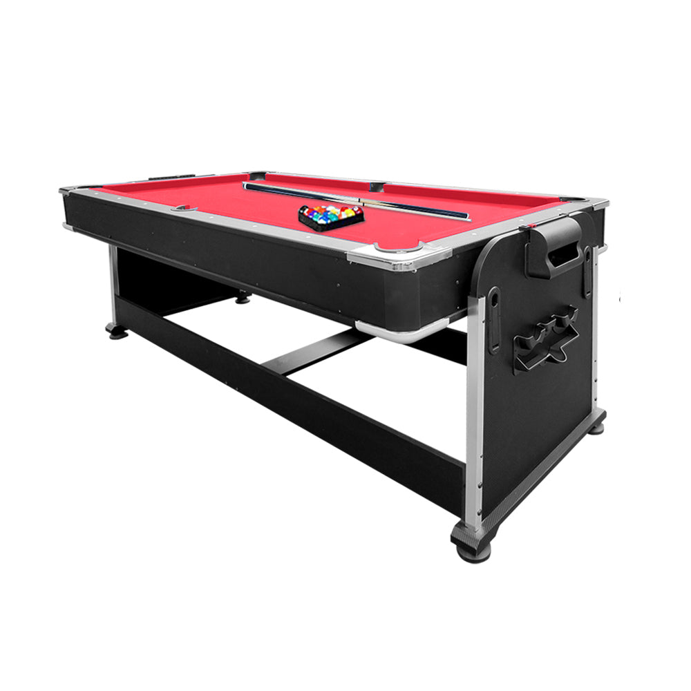 VERSA 4-IN-1 7FT Convertible Table Air Hockey, Pool Billiards, Dining, and Table Tennis for Billiard Game Rooms with Free Accessories - Red Felt