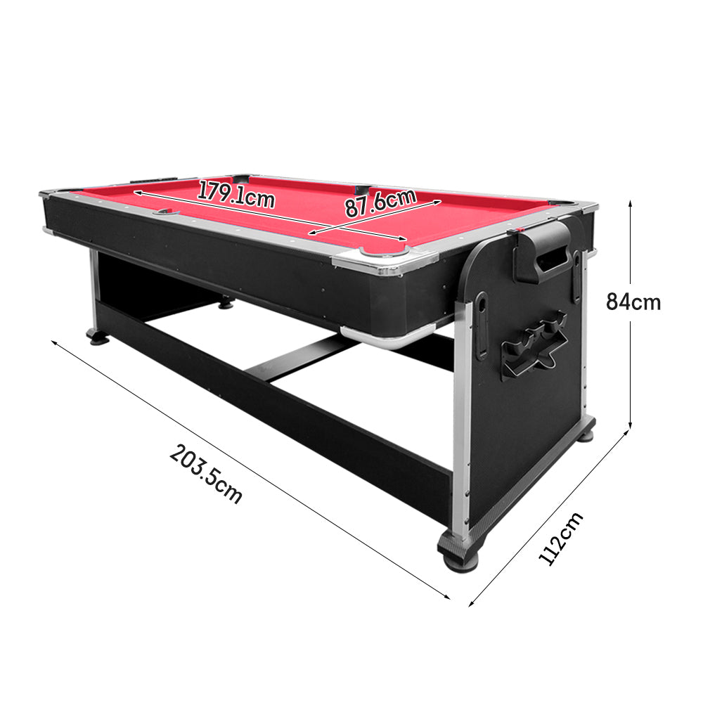 VERSA 4-IN-1 7FT Convertible Table Air Hockey, Pool Billiards, Dining, and Table Tennis for Billiard Game Rooms with Free Accessories - Red Felt