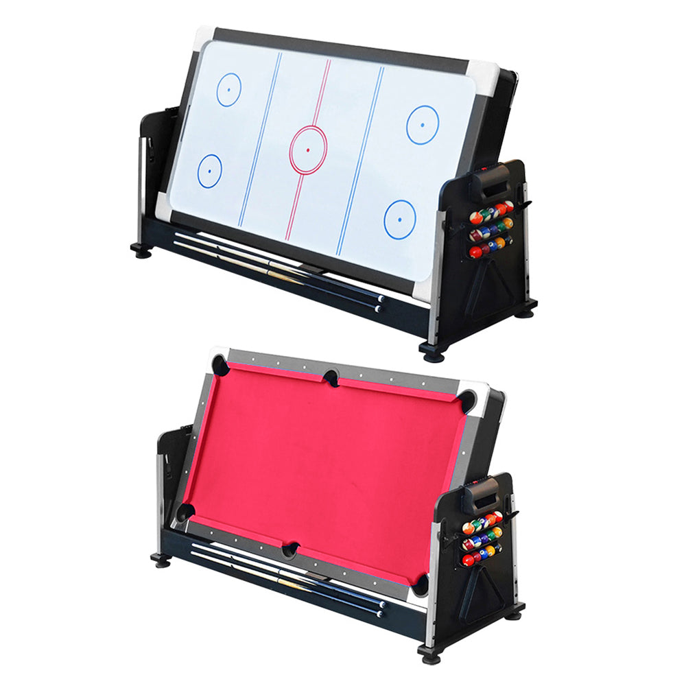 VERSA 4-IN-1 7FT Convertible Table Air Hockey, Pool Billiards, Dining, and Table Tennis for Billiard Game Rooms with Free Accessories - Red Felt