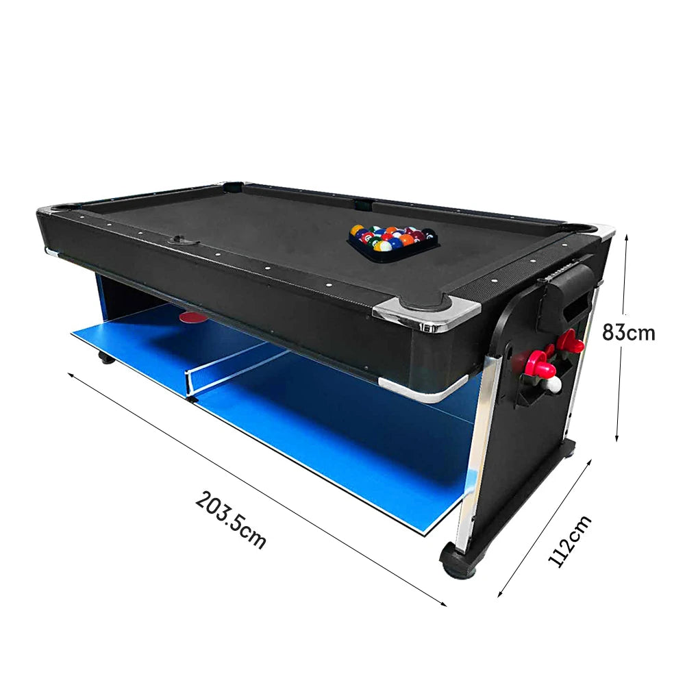VERSA 7FT 4-In-1 Convertible Air Hockey/ Pool Billiards/ Dining Table / Table Tennis Table Blue/ Black Felt For Billiard Gaming Room Free Accessory