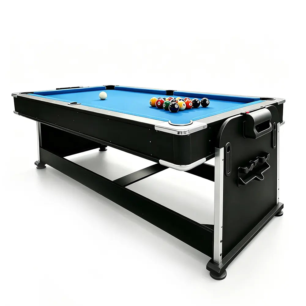 VERSA 7FT 4-In-1 Convertible Air Hockey/ Pool Billiards/ Dining Table / Table Tennis Table Blue/ Black Felt For Billiard Gaming Room Free Accessory