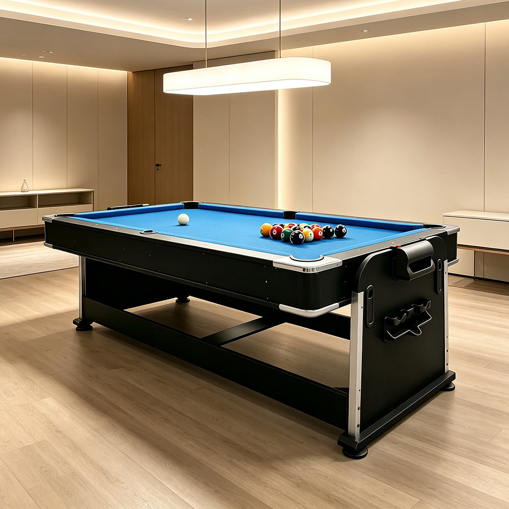 VERSA 7FT 4-In-1 Convertible Air Hockey/ Pool Billiards/ Dining Table / Table Tennis Table Blue/ Black Felt For Billiard Gaming Room Free Accessory (Copy)