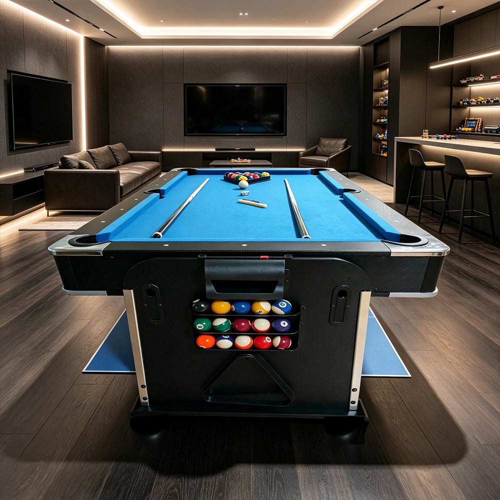 VERSA 7FT 4-In-1 Convertible Air Hockey/ Pool Billiards/ Dining Table / Table Tennis Table Blue/ Black Felt For Billiard Gaming Room Free Accessory (Copy)