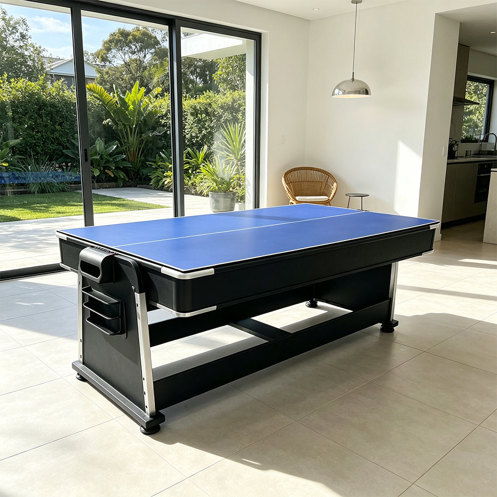 VERSA 7FT 4-In-1 Convertible Air Hockey/ Pool Billiards/ Dining Table / Table Tennis Table Blue/ Black Felt For Billiard Gaming Room Free Accessory (Copy)