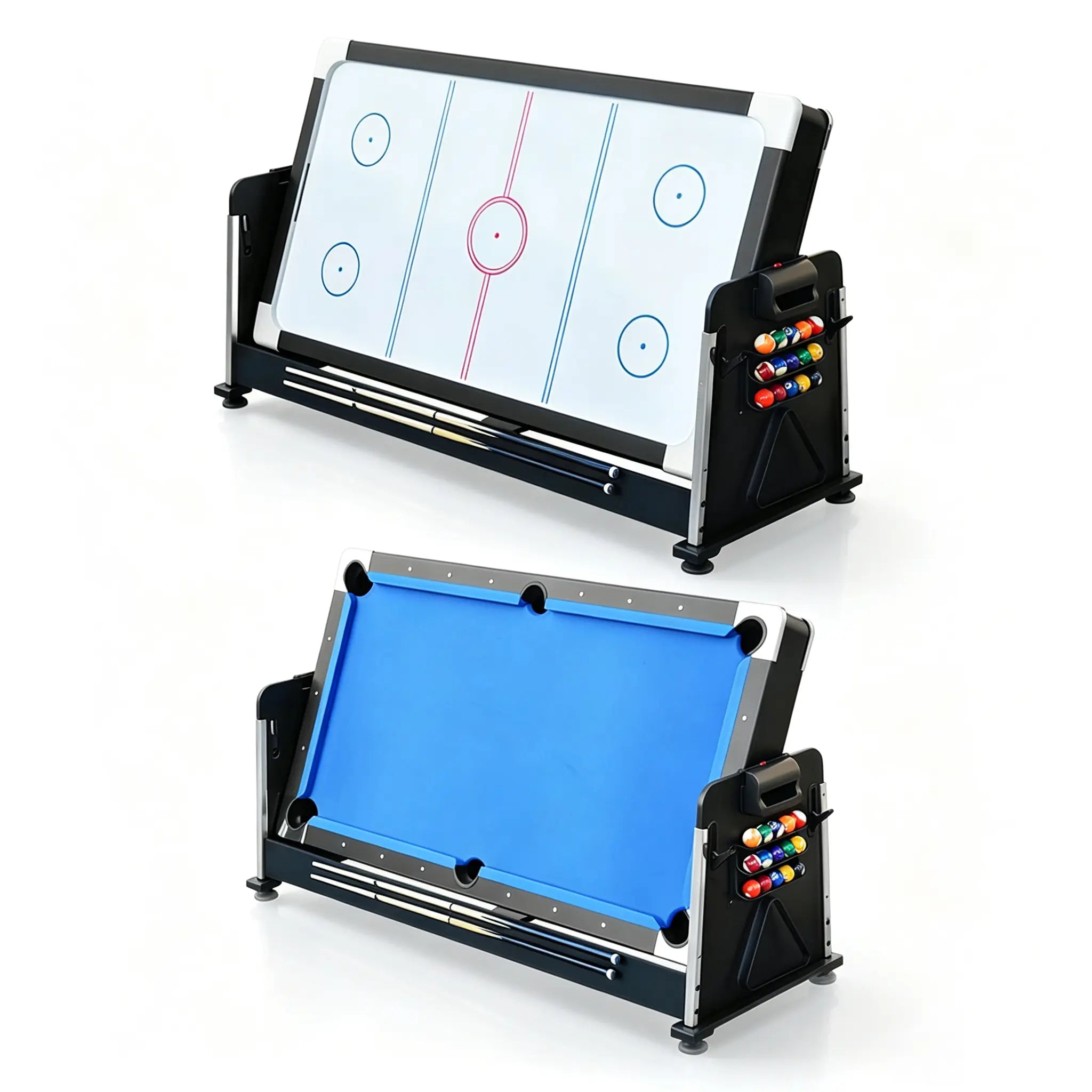 VERSA 7FT 4-In-1 Convertible Air Hockey/ Pool Billiards/ Dining Table / Table Tennis Table Blue/ Black Felt For Billiard Gaming Room Free Accessory