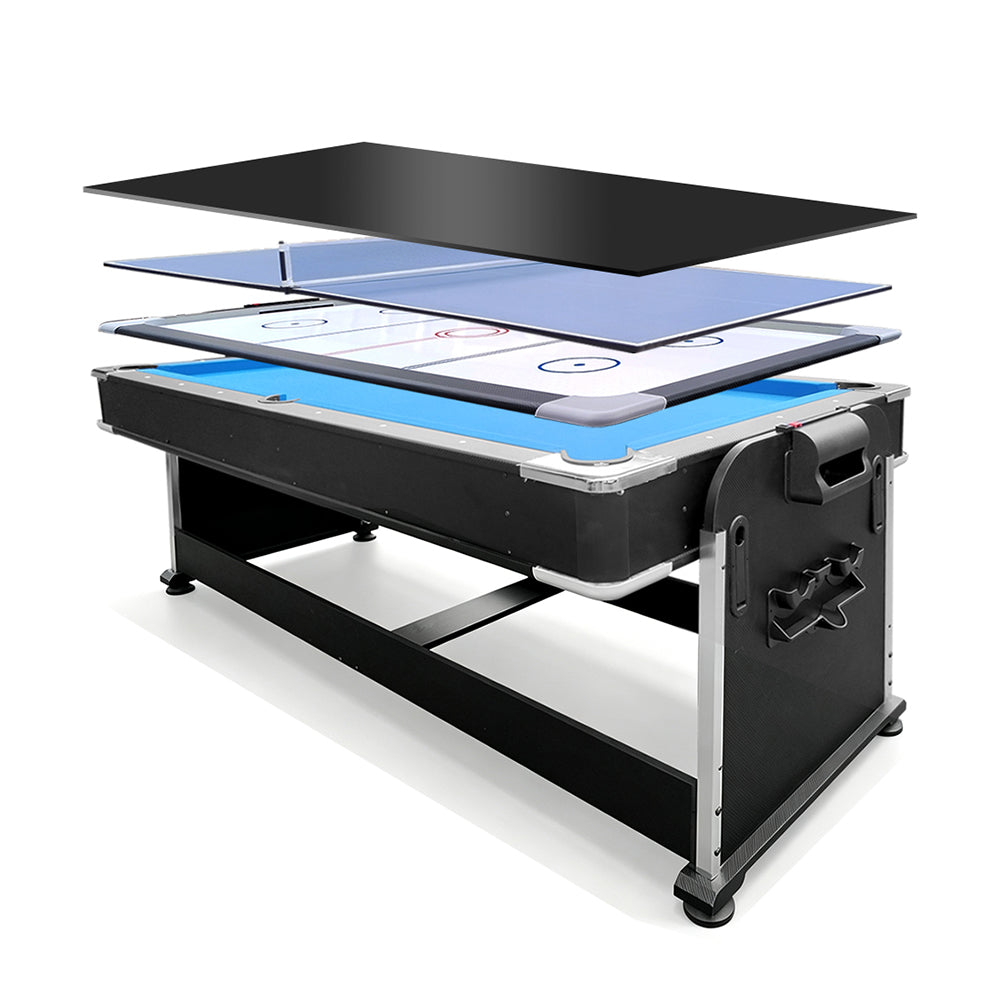 VERSA 7FT 4-In-1 Convertible Air Hockey/ Pool Billiards/ Dining Table / Table Tennis Table Blue/ Black Felt For Billiard Gaming Room Free Accessory (Copy)