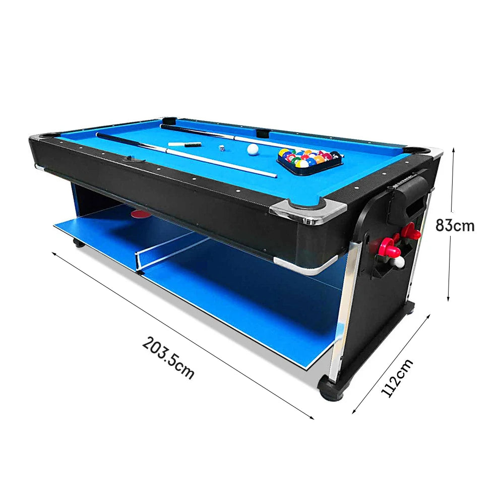 VERSA 7FT 4-In-1 Convertible Air Hockey/ Pool Billiards/ Dining Table / Table Tennis Table Blue/ Black Felt For Billiard Gaming Room Free Accessory
