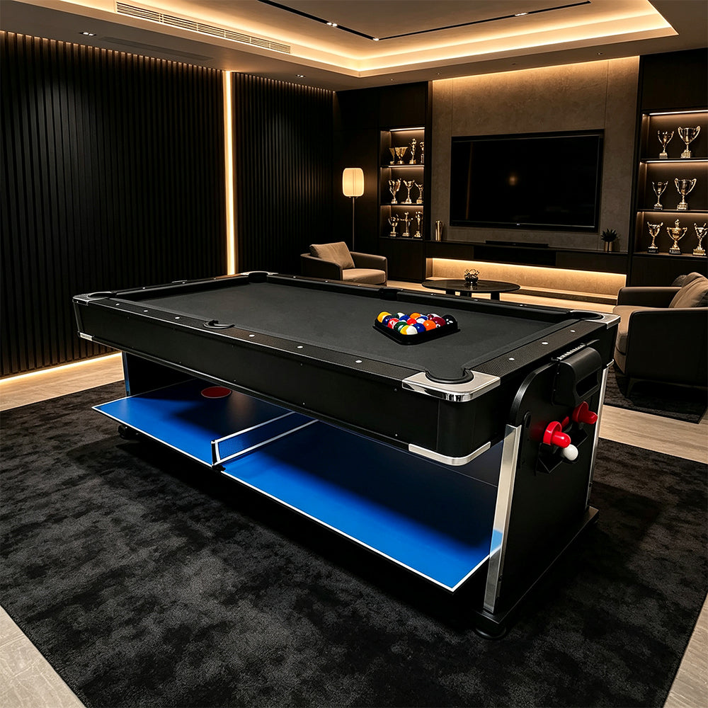VERSA 7FT 4-In-1 Convertible Air Hockey/ Pool Billiards/ Dining Table / Table Tennis Table Blue/ Black Felt For Billiard Gaming Room Free Accessory (Copy)