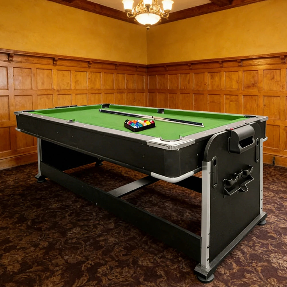 VERSA 4-IN-1 7FT Convertible Table Air Hockey, Pool Billiards, Dining, and Table Tennis for Billiard Game Rooms with Free Accessories - Green Felt