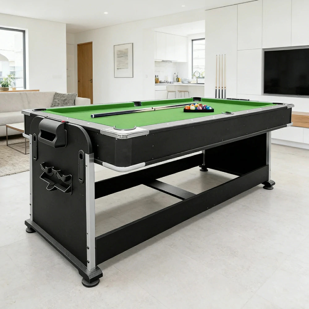 VERSA 4-IN-1 7FT Convertible Table Air Hockey, Pool Billiards, Dining, and Table Tennis for Billiard Game Rooms with Free Accessories - Green Felt