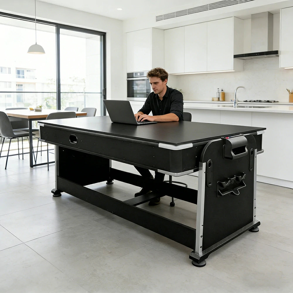 VERSA 4-IN-1 7FT Convertible Table Air Hockey, Pool Billiards, Dining, and Table Tennis for Billiard Game Rooms with Free Accessories - Green Felt