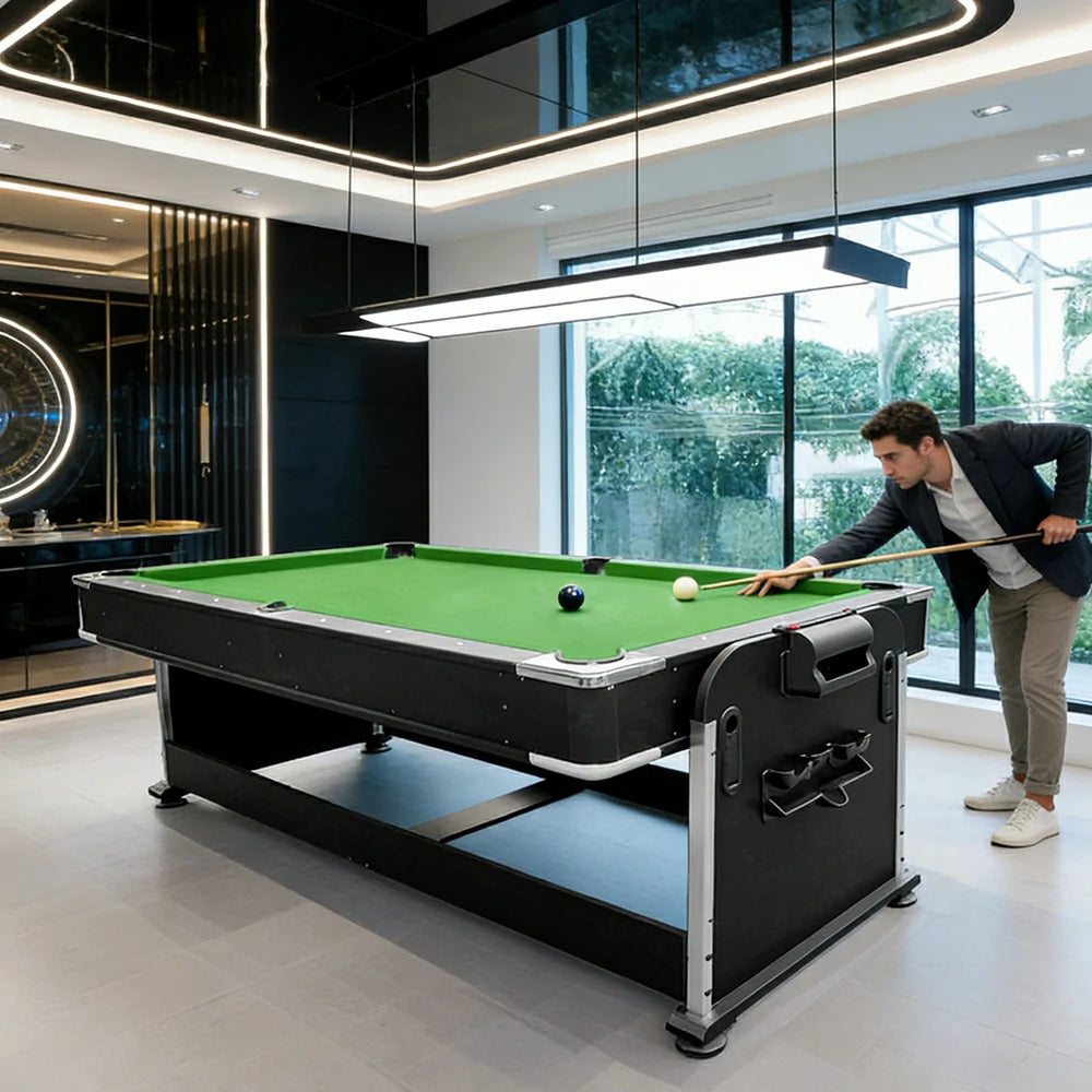 VERSA 4-IN-1 7FT Convertible Table Air Hockey, Pool Billiards, Dining, and Table Tennis for Billiard Game Rooms with Free Accessories - Green Felt