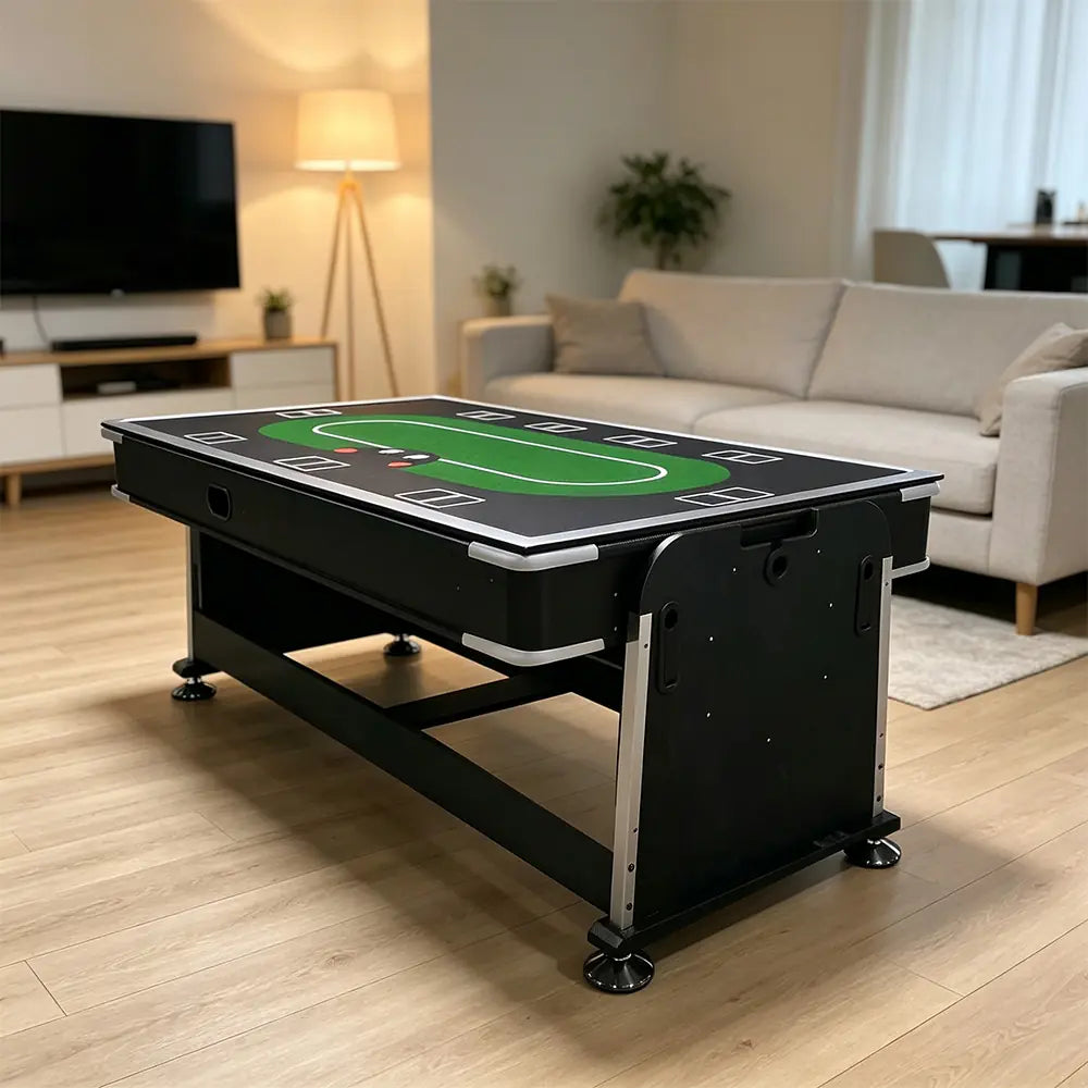 VERSA 4-IN-1 7FT Convertible Table Air Hockey, Pool Billiards, Dining, and Table Tennis for Billiard Game Rooms with Free Accessories - Green Felt