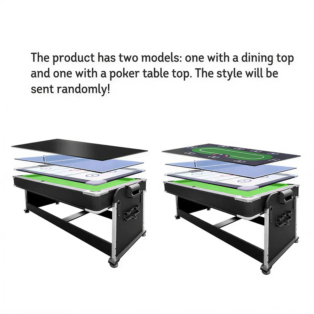 VERSA 4-IN-1 7FT Convertible Table Air Hockey, Pool Billiards, Dining, and Table Tennis for Billiard Game Rooms with Free Accessories - Green Felt