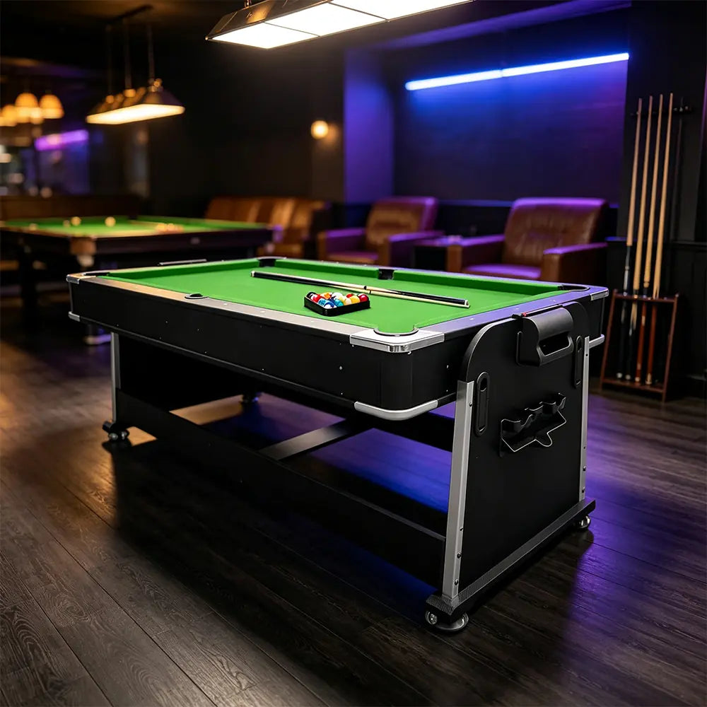 VERSA 4-IN-1 7FT Convertible Table Air Hockey, Pool Billiards, Dining, and Table Tennis for Billiard Game Rooms with Free Accessories - Green Felt