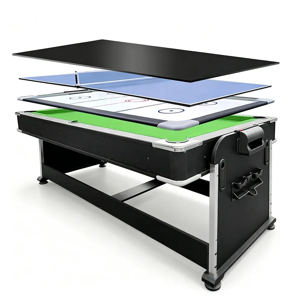 VERSA 4-IN-1 7FT Convertible Table Air Hockey, Pool Billiards, Dining, and Table Tennis for Billiard Game Rooms with Free Accessories - Green Felt