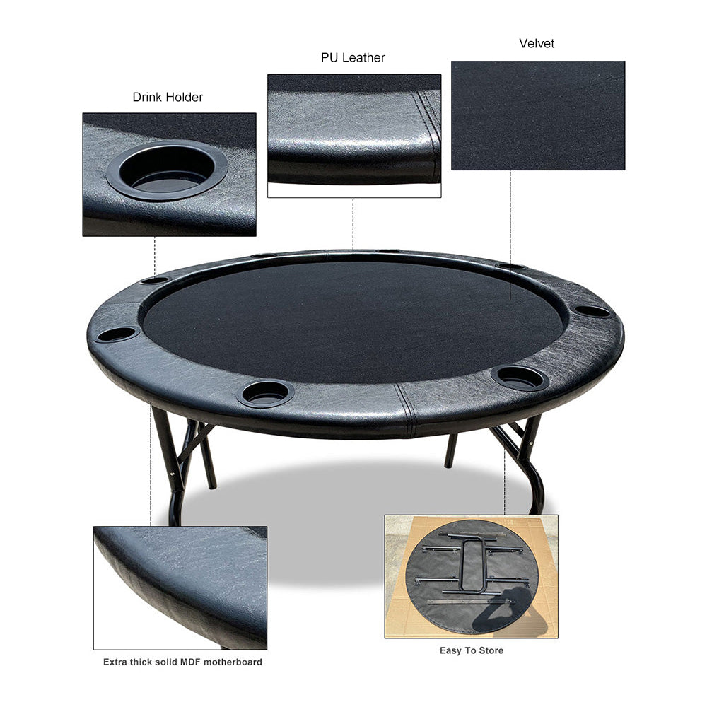 VERSA PK002 4FT MDF Foldable Round Poker Table 8 Players Gaming Game Room