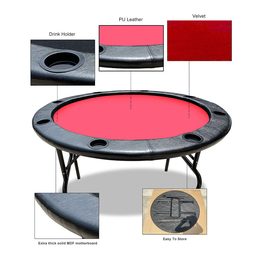 VERSA PK002 4FT MDF Foldable Round Poker Table 8 Players Gaming Game Room