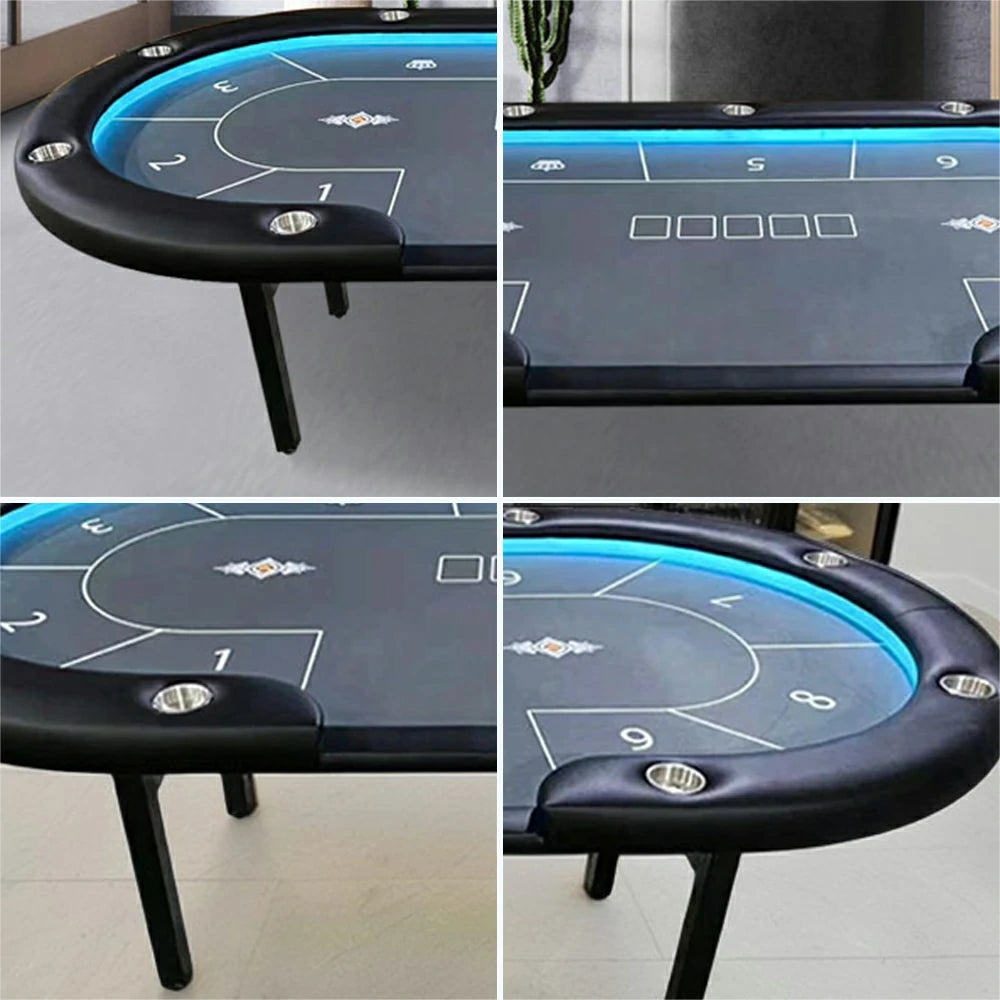 VERSA Foldable Poker Table with LED Lights - 213/240/260cm - Premium Home Game Edition, Multi-Player Layout - Blue&Black