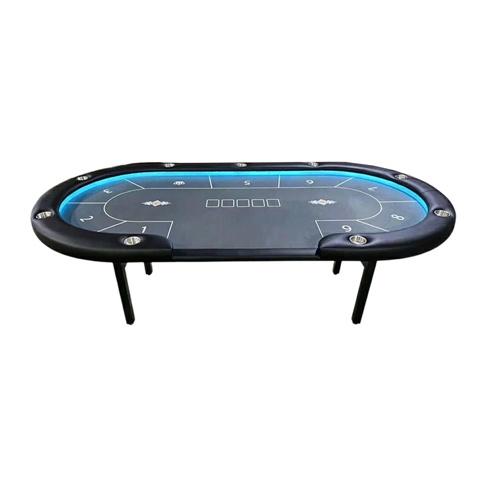 VERSA Foldable Poker Table with LED Lights - 213/240/260cm - Premium Home Game Edition, Multi-Player Layout - Blue&Black
