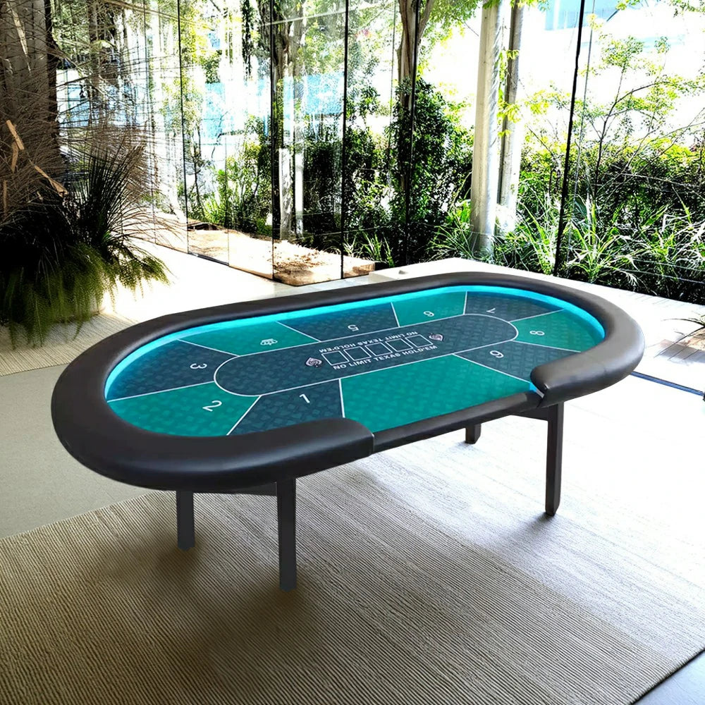 VERSA Foldable Poker Table with LED Lights - 213/240/260cm - Premium Home Game Edition, Multi-Player Layout - Green&Black