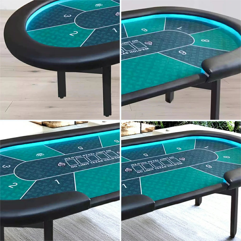 VERSA Foldable Poker Table with LED Lights - 213/240/260cm - Premium Home Game Edition, Multi-Player Layout - Green&Black