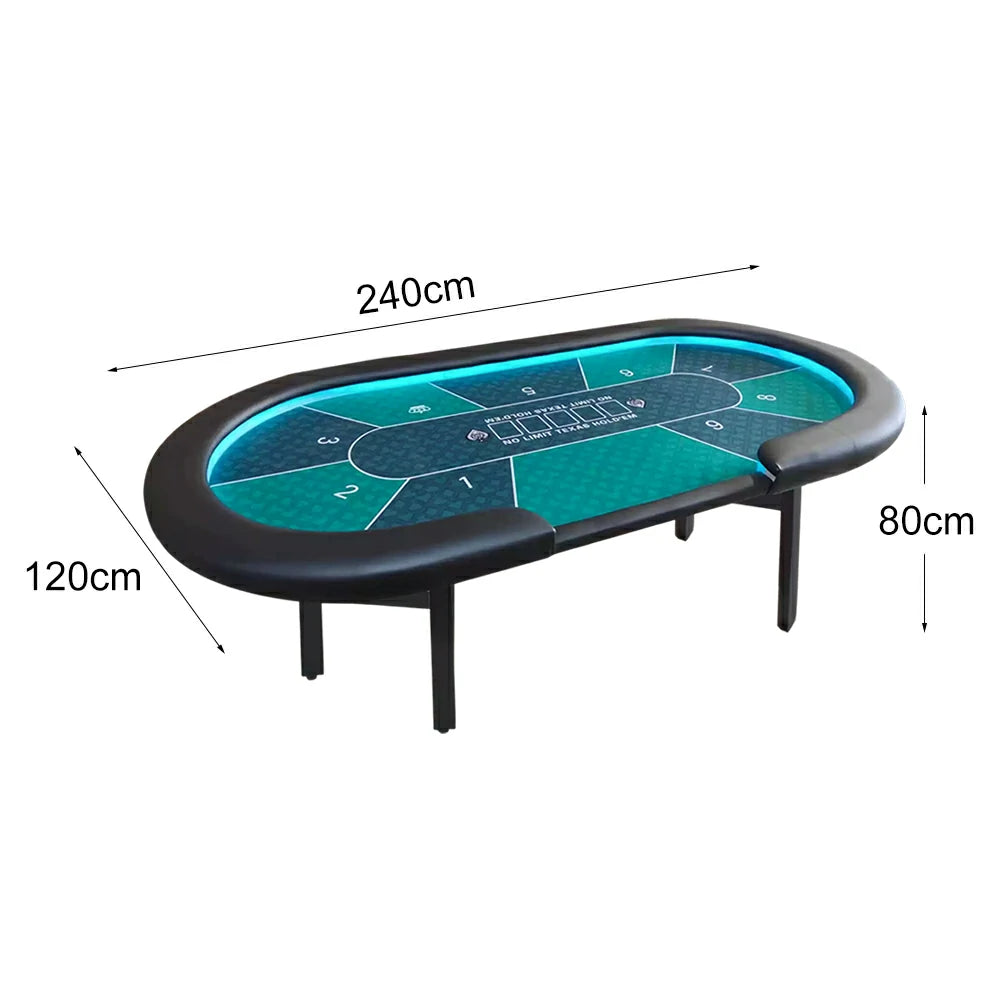 VERSA Foldable Poker Table with LED Lights - 213/240/260cm - Premium Home Game Edition, Multi-Player Layout - Green&Black