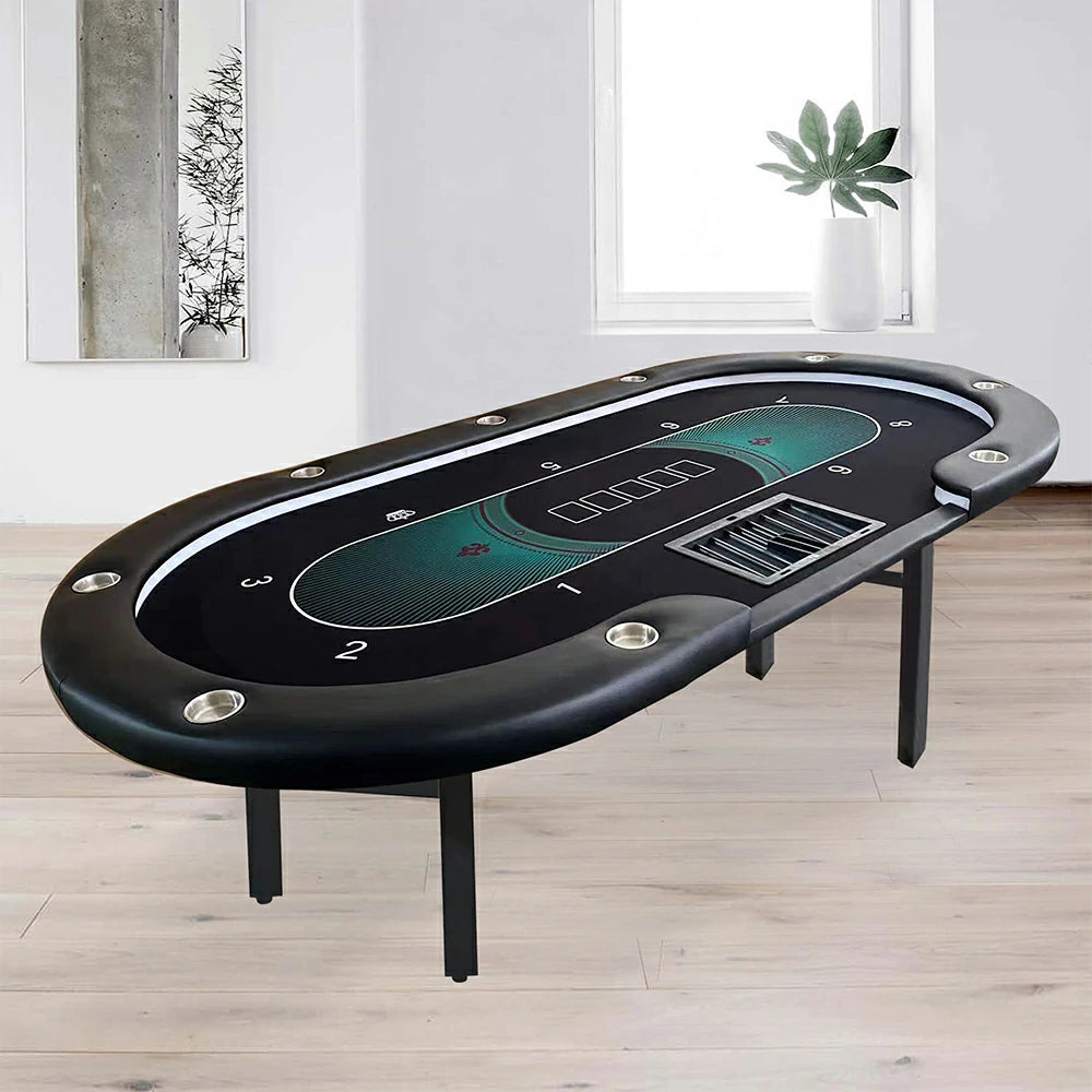 VERSA Foldable Poker Table with LED Lights - 213/240/260cm - Premium Home Game Edition, Multi-Player Layout - Blue&Black